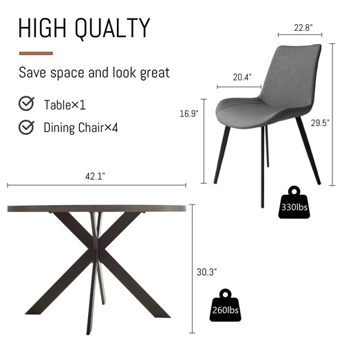 Oliver 42" Round Dining Table Set, Mid Century Modern Round